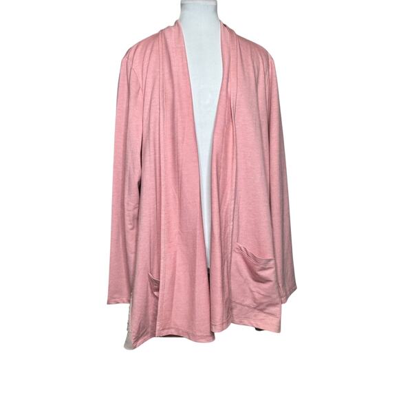 LOGO Lori Goldstein sz XL Pink/Beige Layered Open Cardigan Top Lace Trim A275718 - Picture 2 of 9